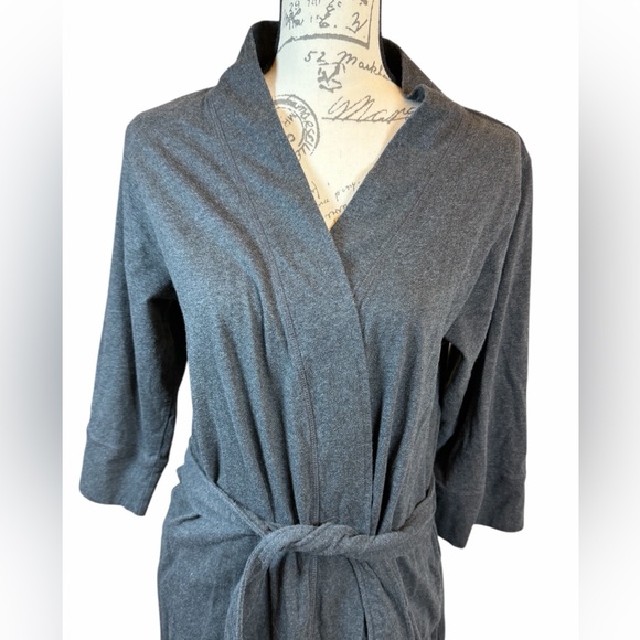 Pact Organic Cotton Bathrobe Gray Tie Waist Medium - Picture 2 of 9